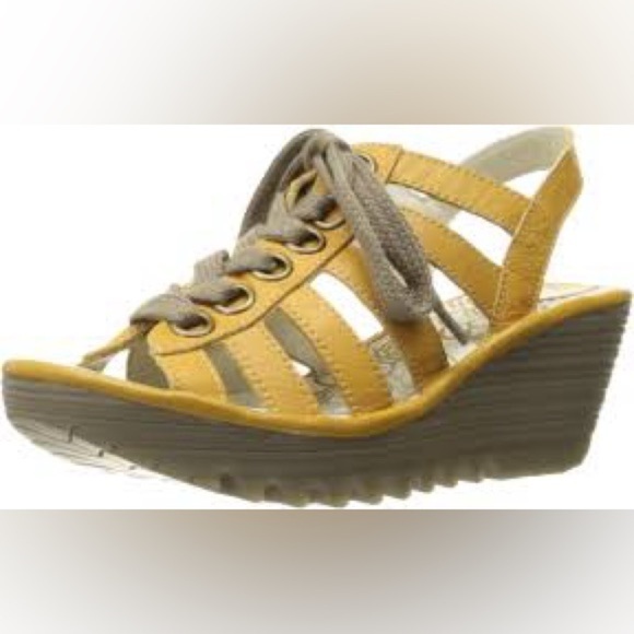 Fly London Yito wedge lace up sandals yellow leather size 40 - Picture 2 of 10